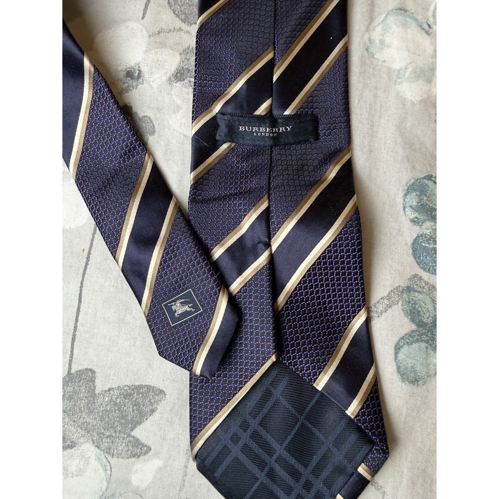 Burberry London 100% Silk Tie Mens Burgundy Blue Striped Regimental Made Italy - Picture 7 of 11